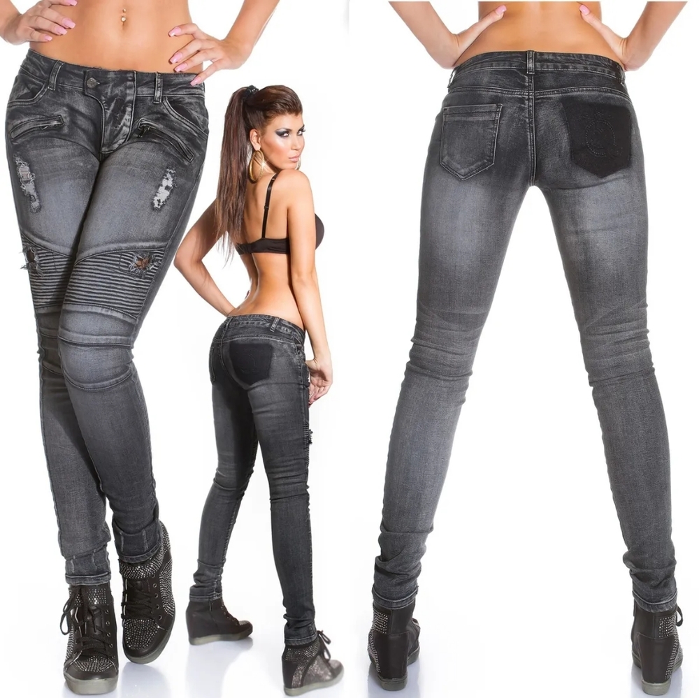 Koucla Sexy gray moto skinny jeans